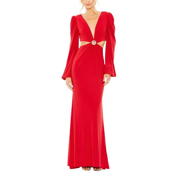 Mac Duggal Dresses & Skirts - Mac Duggal 26727 Red Evening Gown Long Sleeve Cut Out Column Dress Size 10